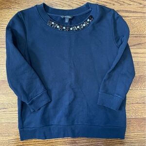 Banana Republic Bedazzled Sweatshirt 3/4 Sleeves, Navy Size Small